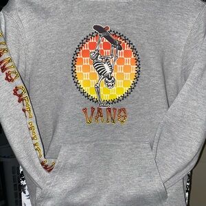 Vans Gray Hoodie with Skeleton and Gradient Circle